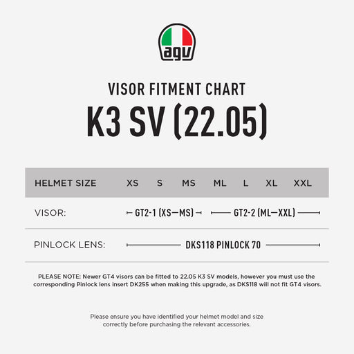 AGV K3 SV 22.05 VISOR & PINLOCK FITMENT